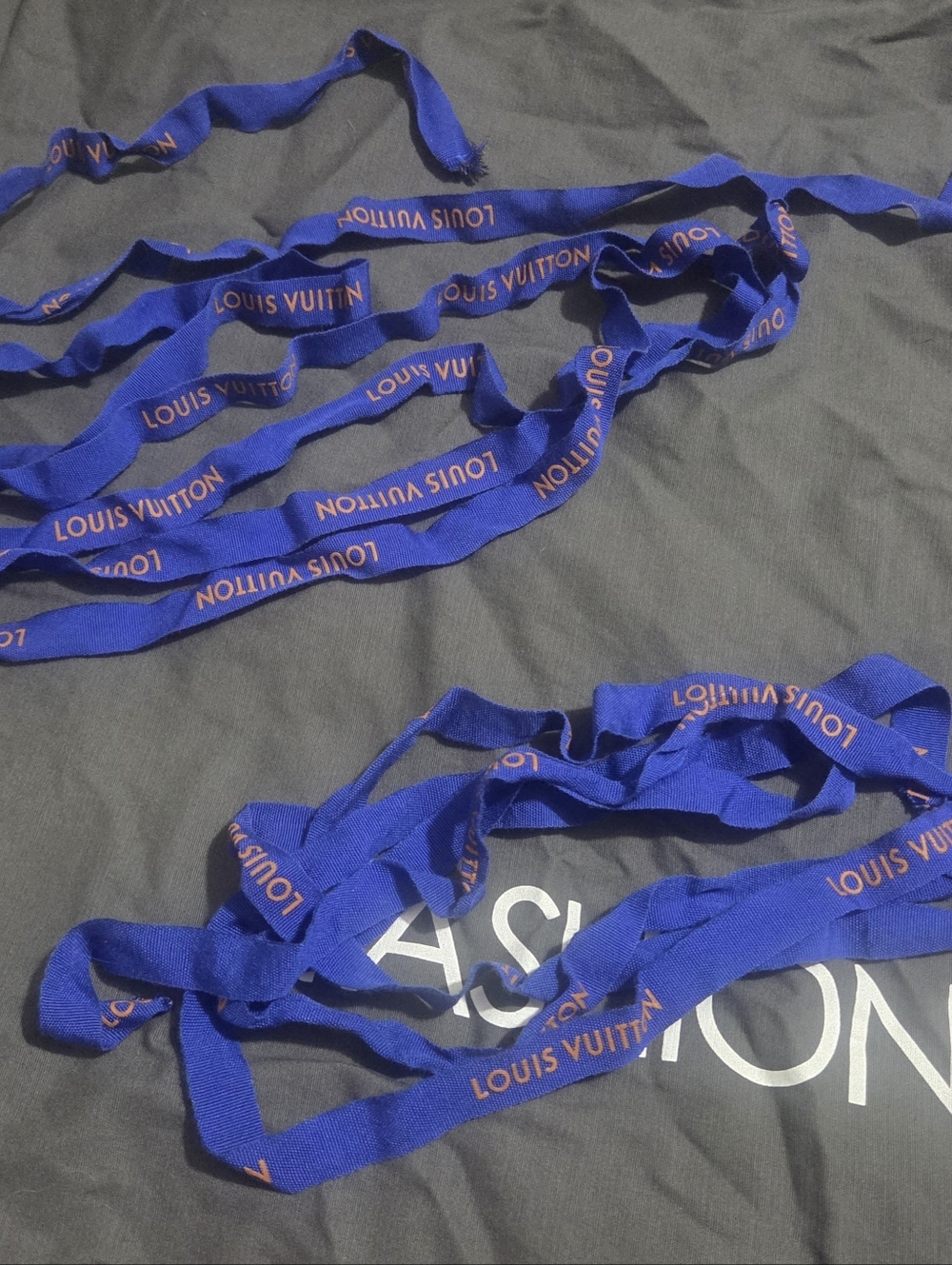 Louis Vuitton Blue Ribbon with Orange Logo Print